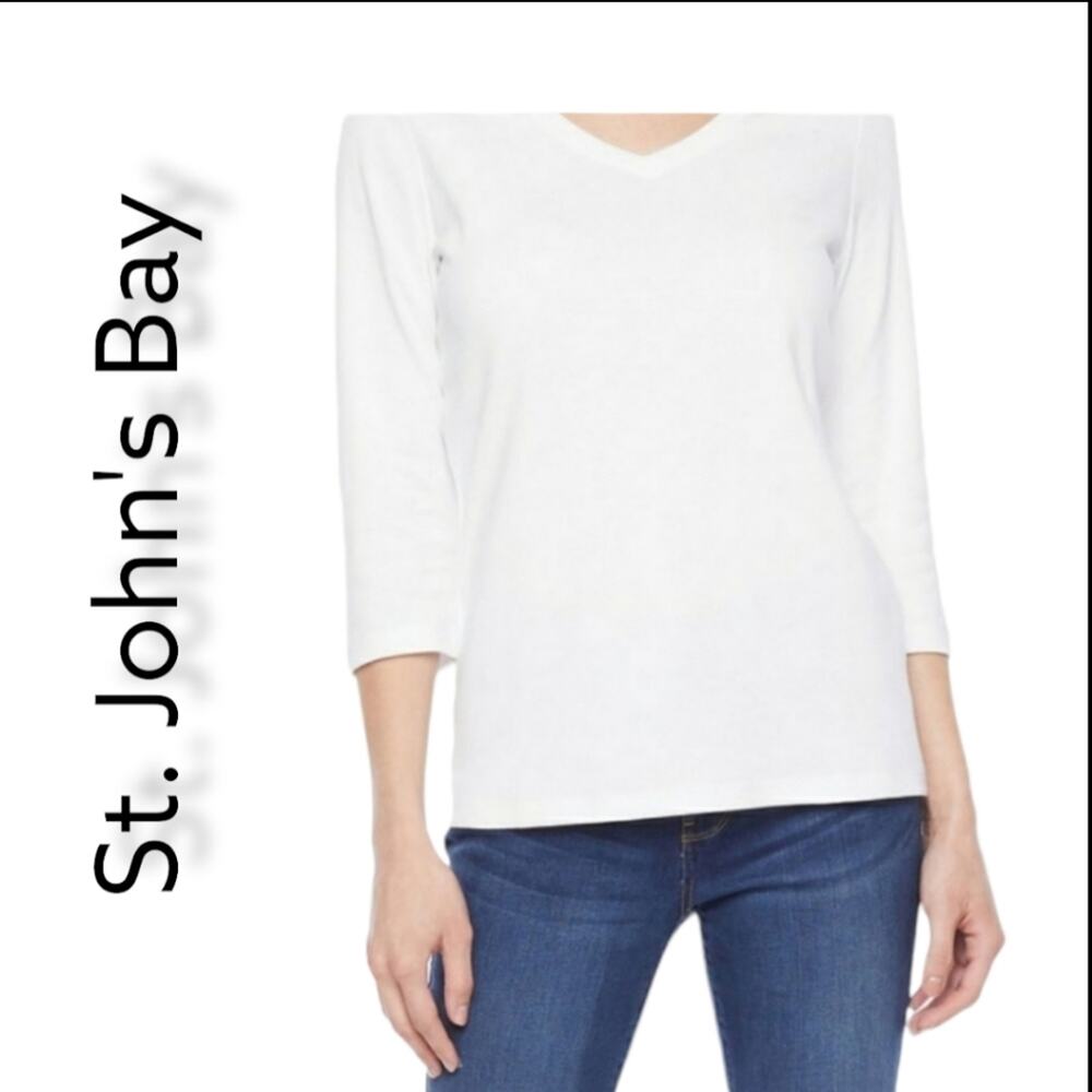 St. Johns Bay 3/4 Sleeve Tee White.  OX